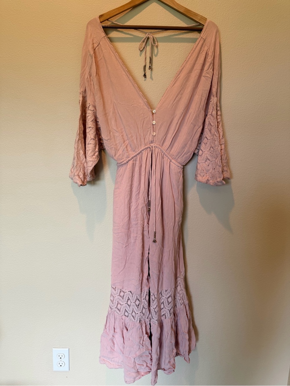 Free People Pink Lace Wide Leg Jumpsuit Size Large #0166